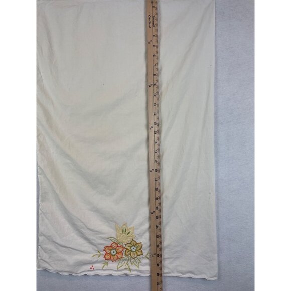 Handmade Floral Embroidered Linen Pillow Case Vintage 19"x30" Standard - Picture 6 of 9